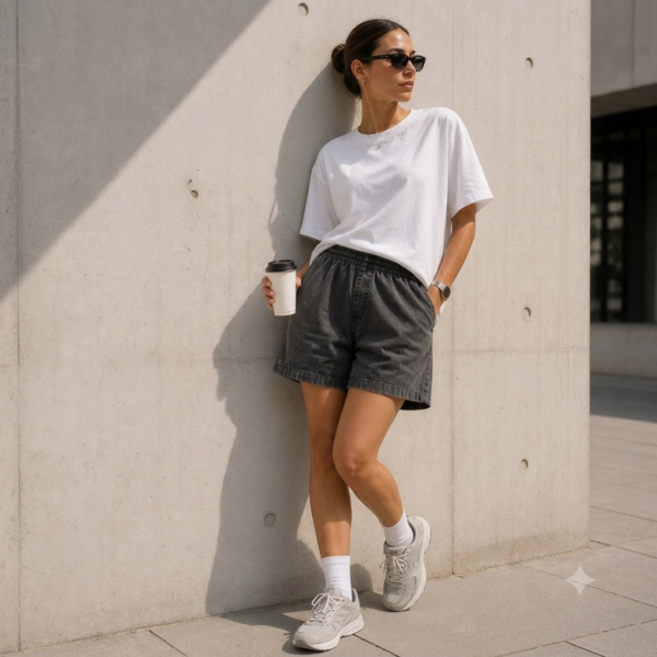rahat kesim denim Şort – füme