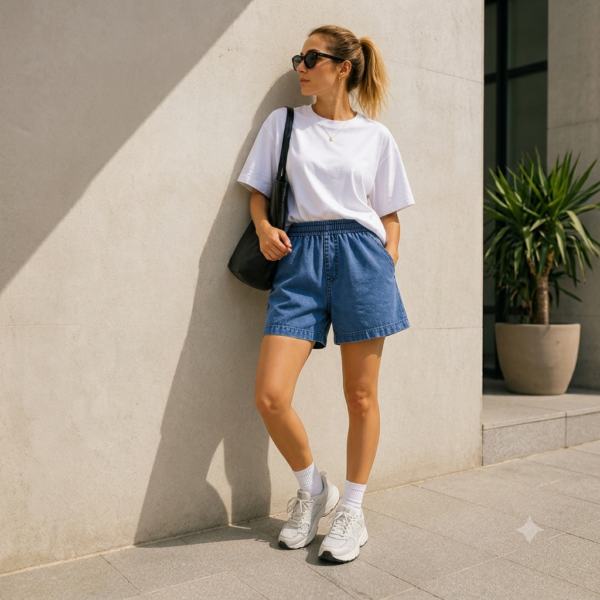 rahat kesim denim Şort – kot mavi
