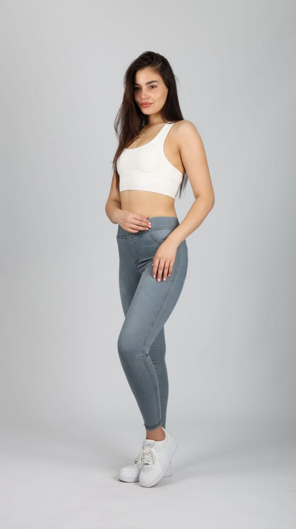 süper skinny fit esnek likralı yüksek bel jean – açık gri